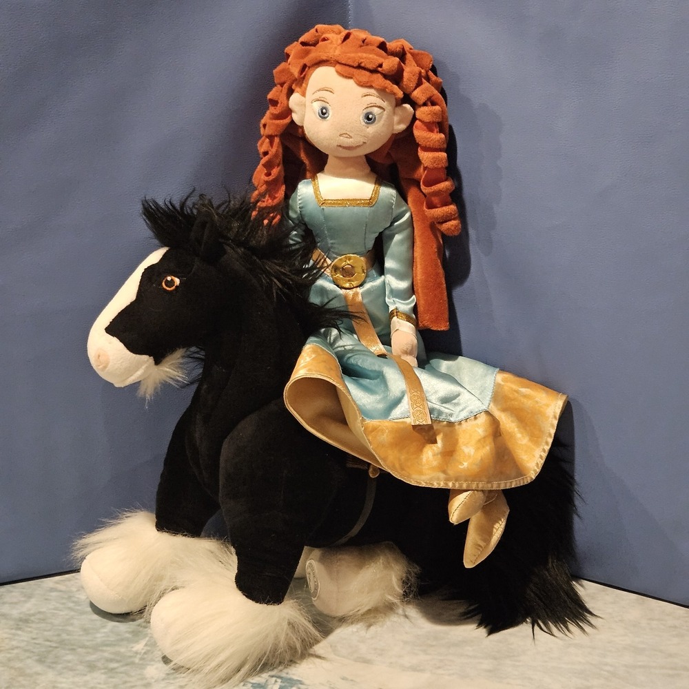 Disney Store Brave Merida Soft Doll & Angus Horse Plush Bundle Pixar